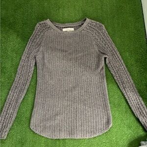 LOFT Heather Gray Cable Knit Sweater